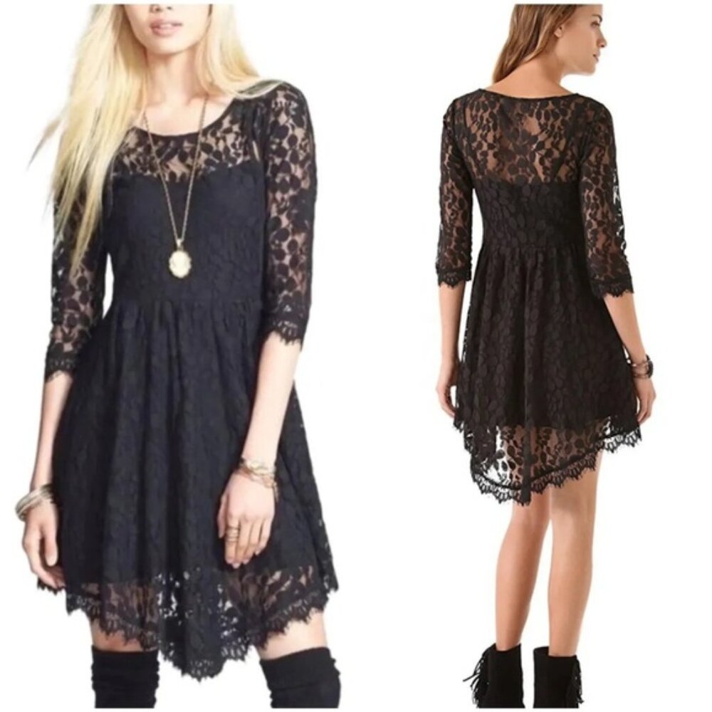 Free people Black Mini Lace Dress Anthro Cocktail Party Size 2